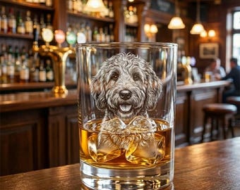 Custom Dog Breed Whiskey Glass – Engraved Rocks Glass for Bourbon & Scotch Lovers, Dog Dad Gift, Old Fashioned Glass, Any Breed Portrait
