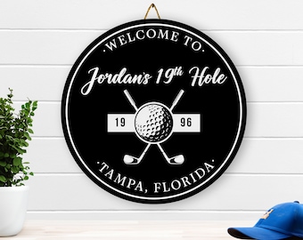 Personalized 19th Hole Golf Sign: Custom Man Cave Decor