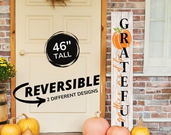 Large Boho Fall Thanksgiving Welcome Sign - Gather and Be Grateful Front Porch Leaner Decor