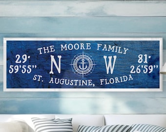 Compass GPS Coordinate, Personalized Coordinates Wood Sign, Latitude Longitude, Custom Family Name