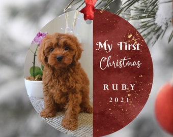 Custom Dog Photo Ornament: Puppy's First Christmas