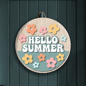Hello Summer, Summer Flowers Front Door Sign, Summer Door Wreath, Summer Front Door Decor, Summer Door Decoration, Summer Signs Decor