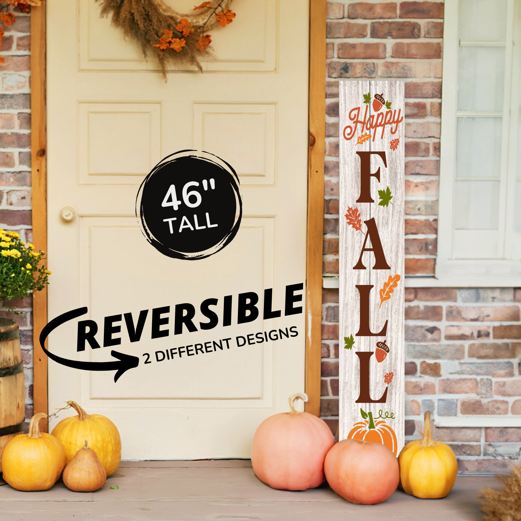 Happy Fall, Large Welcome Porch Sign, Seasonal Signs Decor, Give Thanks