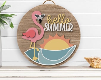 Flamingo Summer Door Hanger: Pink Flamingo Wood Sign