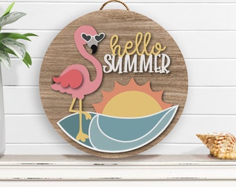 Flamingo Gifts, Flamingo Decor, Hello Summer, Flamingo Summer, Summer Front Door Decor, Welcome Flamingo, Summer Wall Sign, Wood Sign