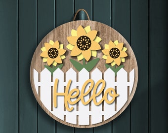 Hello Sunflowers, Hello Door Decor, Flowers Front Door Sign, Hello Sign, Sunflowers Wood Sign, Front Door Wreath, Sunflowers Door Hanger