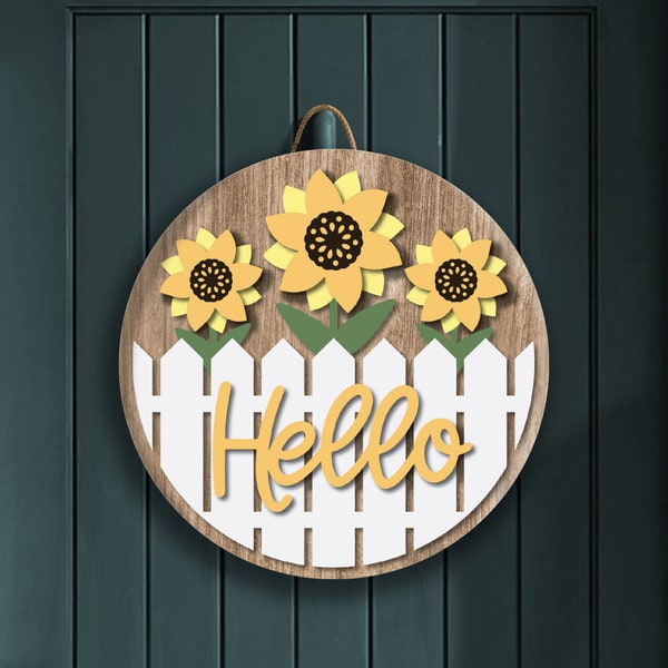 Hello Sunflowers, Hello Door Decor, Flowers Front Door Sign, Hello Sign, Sunflowers Wood Sign, Front Door Wreath, Sunflowers Door Hanger