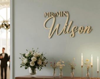 Mr and Mrs Sign: Wooden Name Cut Out