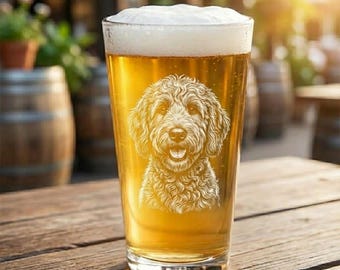 Engraved Dog Portrait Beer Glass – Custom Gifts for Men, Groomsmen Proposal, Dad Birthday Gift, Personalized Barware, Any Breed