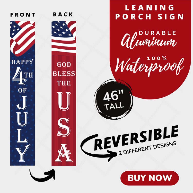 Independence Day Decorations, God Bless America, USA Porch Sign, Patriotic Decor, Welcome Leaner image 3