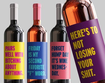 Funny Wine Labels: Sarcastic Gift Stickers, Set of 4