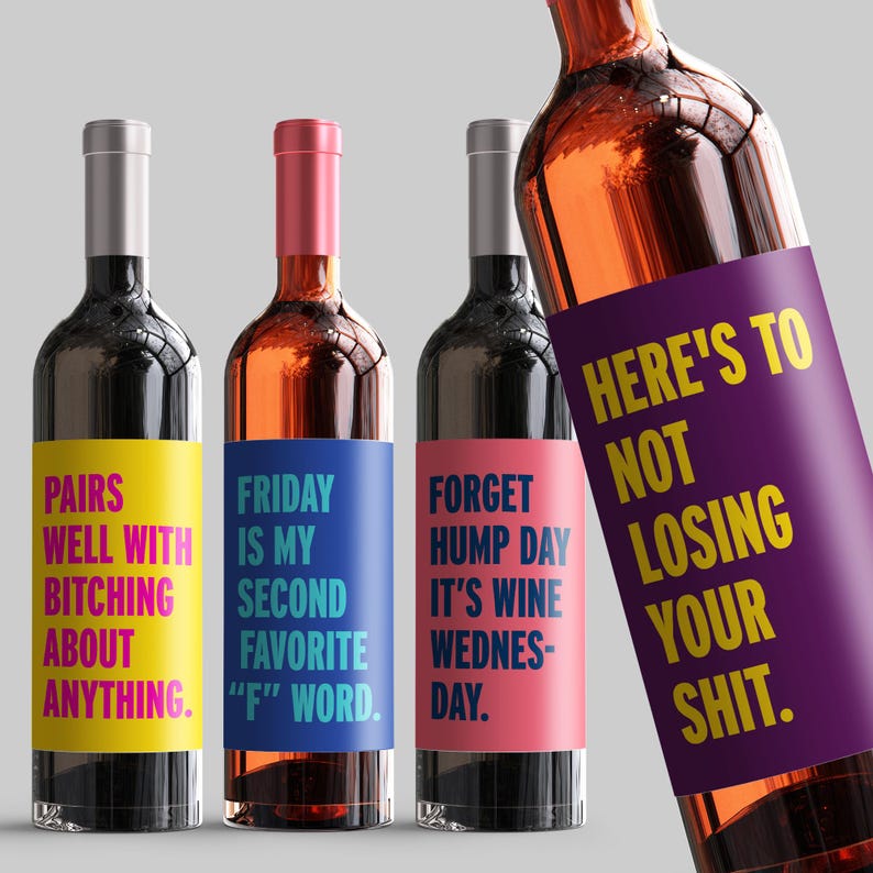 Funny Wine Labels: Sarcastic Gift Stickers, Set of 4 image 1