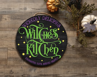 Witches Kitchen, Halloween Round Wood Sign, Witch Decorations
