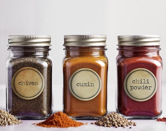 Gourmet Spice Jar Labels: 30 Count Herb & Spice Organization