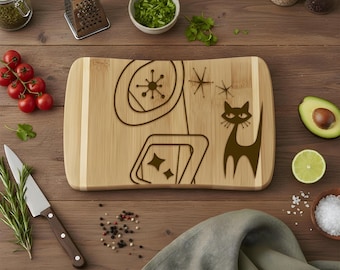 Atomic Cat Retro, Engraved Bamboo Cutting Board
