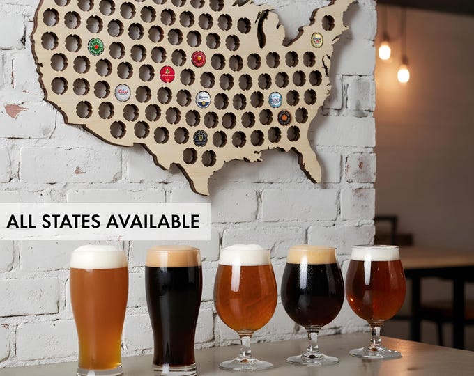 Personalized United States Beer Cap Map Display - Unique Father's Day Gift for Beer Lovers