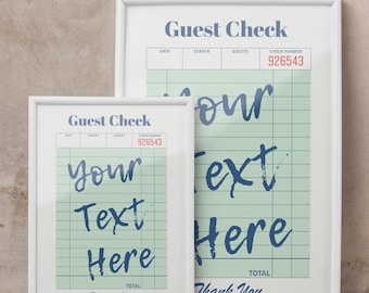 Personalized Kitchen Art: Custom Guest Check Quote Print - Restaurant Decor
