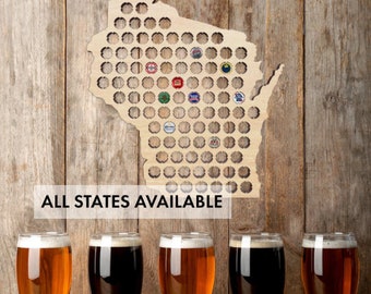 Wisconsin Bottle Cap Map Display - Beer Cap Holder - Beer Cap Map - Fathers Day Gift From - Beer Gifts - Groomsmen Gift