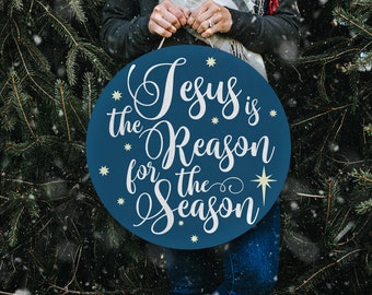 Jesus Is the Reason Christmas Door Sign: Winter Porch Decor