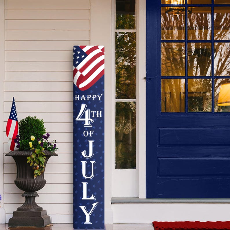 Independence Day Decorations, God Bless America, USA Porch Sign, Patriotic Decor, Welcome Leaner image 2
