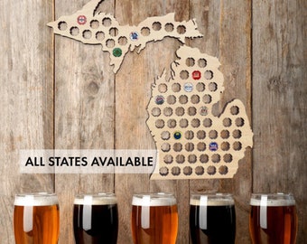 Michigan Bottle Cap Map Display - Beer Cap Holder - Beer Cap Map - Fathers Day Gift From - Beer Gifts - Groomsmen Gift