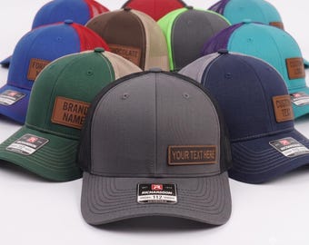 Personalized Leather Patch Trucker Hat, Custom Name Mesh Back Cap, Engraved Logo Snapback, Custom Text Baseball Hat, Gift for Him Her