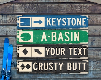 Custom Ski Trail Sign: Personalized Metal Ski Lodge Decor