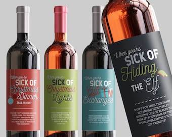 Funny Christmas Wine Labels, Adult Holiday Gift, 4 Designs