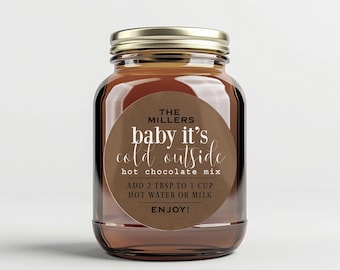 Personalized Christmas Canning Labels: Hot Chocolate Mix Jar Stickers