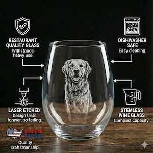 Custom Dog Portrait Stemless Wine Glass – Engraved Gift for Dog Mom, Personalized Wine Tumbler, Pet Memorial, Any Breed image 4