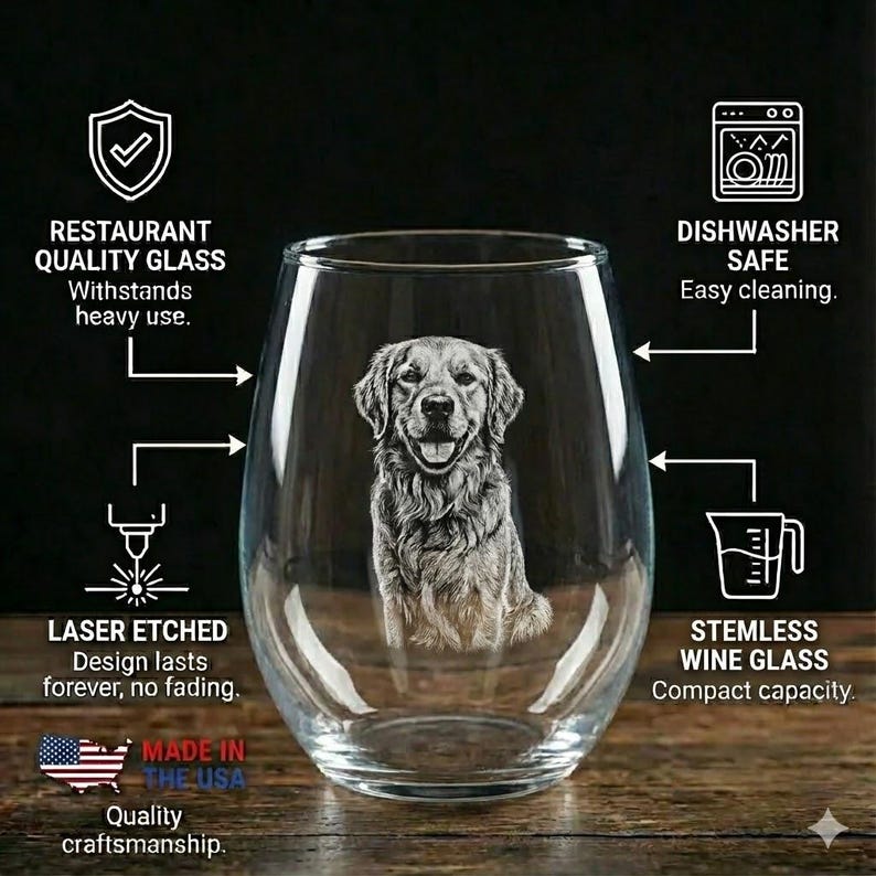 Custom Dog Portrait Stemless Wine Glass – Engraved Gift for Dog Mom, Personalized Wine Tumbler, Pet Memorial, Any Breed image 4