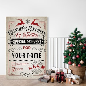 Personalized Christmas Sign, Reindeer Express, Vintage Christmas Sign, Winter Sign, Farmhouse Christmas, Metal Wall Decor, Reindeer Sign