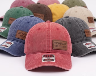 Personalized Leather Patch Hat, Custom Name Dad Hat, Engraved Logo Baseball Cap, Custom Text Trucker Hat, Gift for Him Her