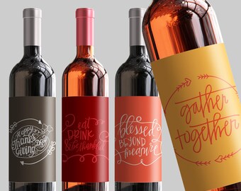 Thanksgiving Wine Label, Hostess Gift, Friendsgiving, Fall Decor