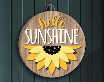 Hello Sunshine Decor, Hello Sunshine Door Sign, Round Hello Sign, Hello Sign Wreath, Hello Round Sign, Sunshine Door Hanger, Wood Sign