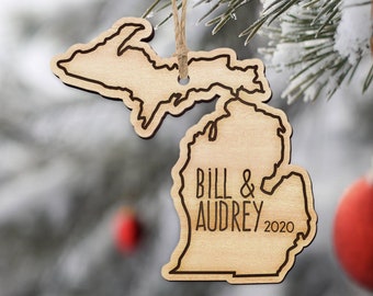 Michigan - Personalized Ornament - First Christmas Ornament Married - Family Ornament