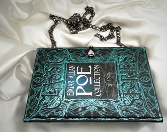 Borsa pochette per libri Edgar Allan Poe, borsa a tracolla, borsa per copertina di libro Raven, borsa a tracolla Poe, borsa gotica, portafoglio per libri