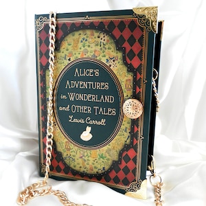 Alice in Wonderland Crossbody Bag, Alice Book Purse, Book Bag, Book Cover Bag, Book Shaped Purse, Girlfriend Gift, Christmas gift for her