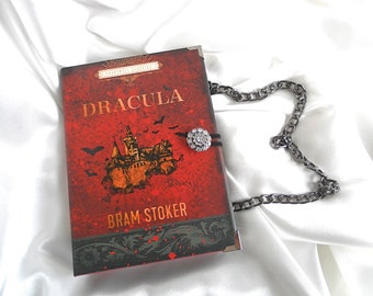 Borsa con pochette a libro, Dracula, Borsa a tracolla, Bram Stoker, Borsa a forma di libro, Regalo per fidanzata, Frizione a tracolla, Ventaglio di Dracula
