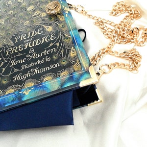 Pride and Prejudice Crossbody Bag, Jane Austen Book Purse Handbag, Blue, Gold, Book Cover Bag, Book Shaped Purse, Girlfriend Gift image 7