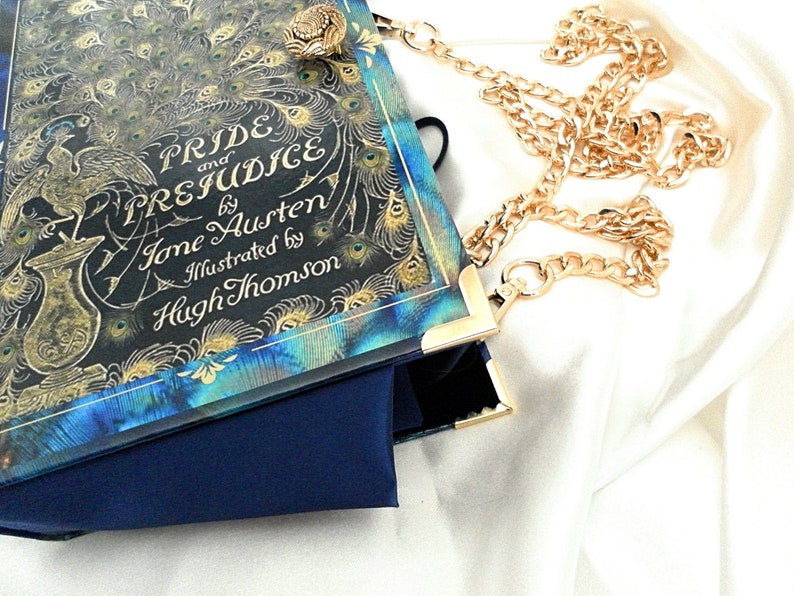 Pride and Prejudice Crossbody Bag, Jane Austen Book Purse Handbag, Blue, Gold, Book Cover Bag, Book Shaped Purse, Girlfriend Gift image 7