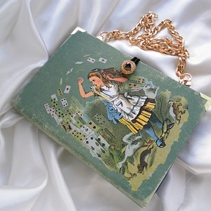 Alice in Wonderland Bookarelli Book Bag, Crossbody Bag, Book Clutch Purse, Book Handbag, Detachable Chain Handbag, Book Wallet