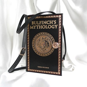 Bolso con forma de libro de mitología de Bulfinch, monedero de graduación para mujer, regalo literario de cumpleaños de Dark Academia, bolso con cubierta de libro, monedero con forma de libro