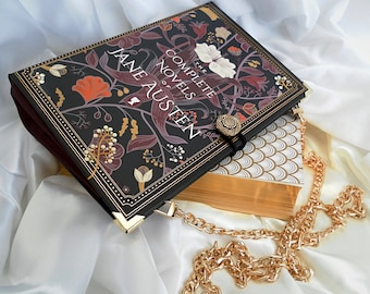 Bolso de bolso de libro de Jane Austen, Orgullo y prejuicio, Sentido y sensibilidad, Bolso bandolera, Monedero en forma de libro, Regalo de fan de Jane Austen