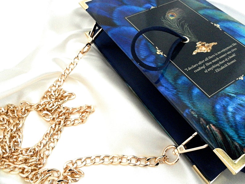 Pride and Prejudice Crossbody Bag, Jane Austen Book Purse Handbag, Blue, Gold, Book Cover Bag, Book Shaped Purse, Girlfriend Gift image 5
