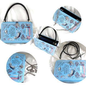 Alice in Wonderland Bookarelli Book Bag, Book Clutch Purse, Book Handbag, Detachable Chain Handbag, Removable Chain Bag