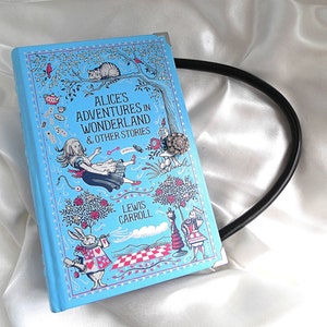 Alice in Wonderland Book Purse Bag, Book Clutch Purse, Mad Hatter, Detachable Chain Handbag, Light Blue Purse, Cheshire Cat, Alice
