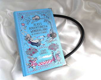 Alice in Wonderland Book Purse Bag, Book Clutch Purse, Mad Hatter, Detachable Chain Handbag, Light Blue Purse, Cheshire Cat, Alice