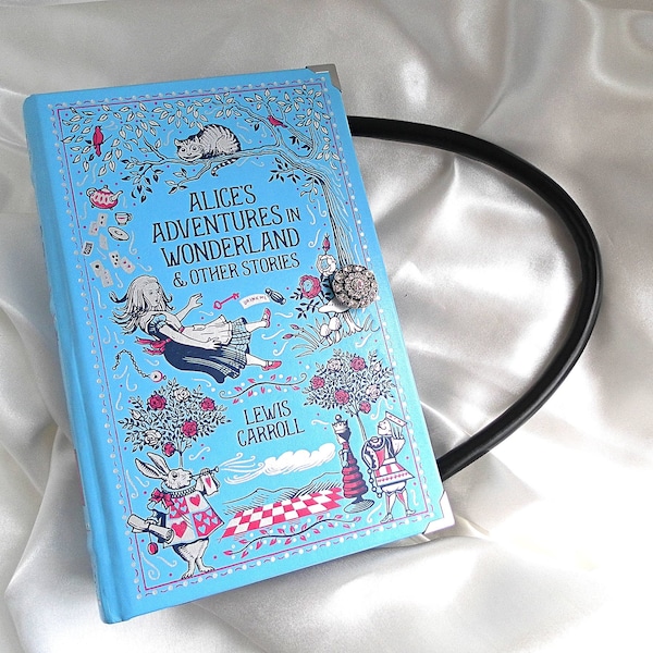 Alice in Wonderland Book Purse Bag, Book Clutch Purse, Mad Hatter, Detachable Chain Handbag, Light Blue Purse, Cheshire Cat, Alice