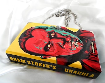 Borsa con pochette per libri Dracula, Dracula di Bram Stoker, borsa a forma di libro a tracolla, regalo gotico, regalo fidanzata